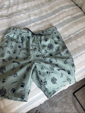 Vans Mint Green Boys' Skull Print Swim Trunks